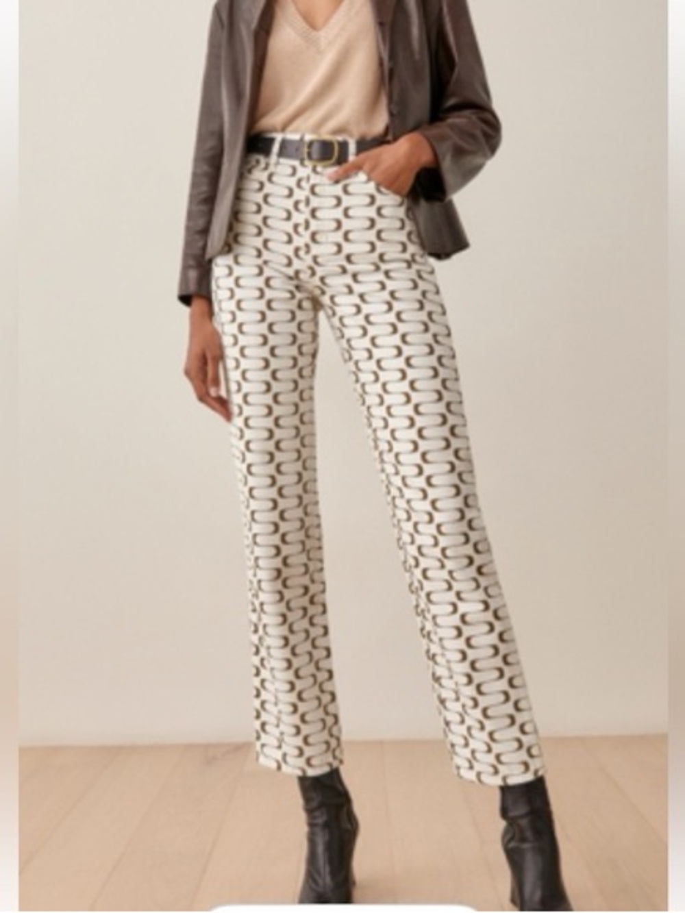 Reformation Mod High Rise Straight Jeans Pants in Frequency Cream and Brown 27